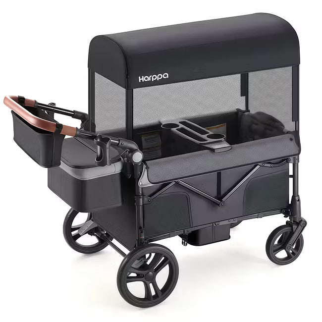 2-Seat Foldable Wagon Stroller for Kids with UPF 50+ Canopy, Mosquito Net & All-Terrain Wheels