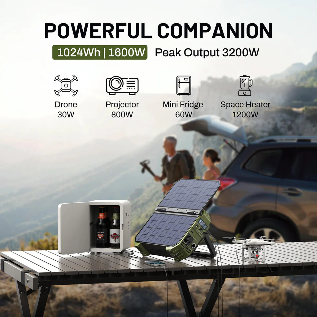 Limited-Time Offer🔥Portable Power Station 1024Wh LiFePO4 Battery 1600W AC Output PWM Controller Solar Generator Pure Sine Wave Outdoor Camping RV