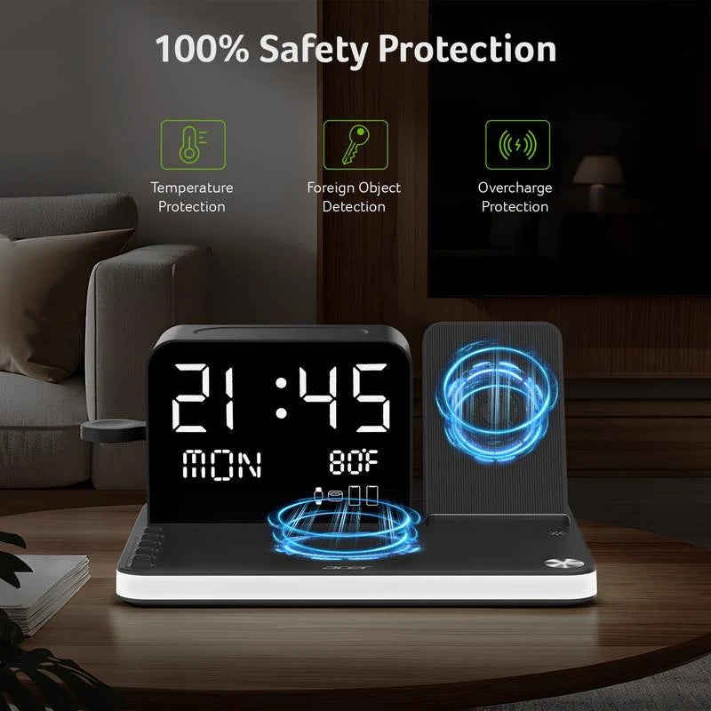 Acer 7-in-1 Wireless Charging Station, compatible with iPhone, Android phones, Apple Watch, and AirPods.