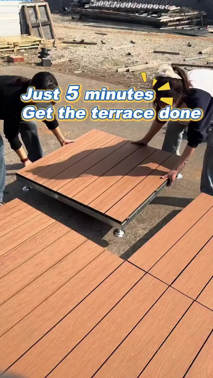 Adjustable Pedestal WPC Deck Tiles Raised Outdoor Composite Wood Deck Panels