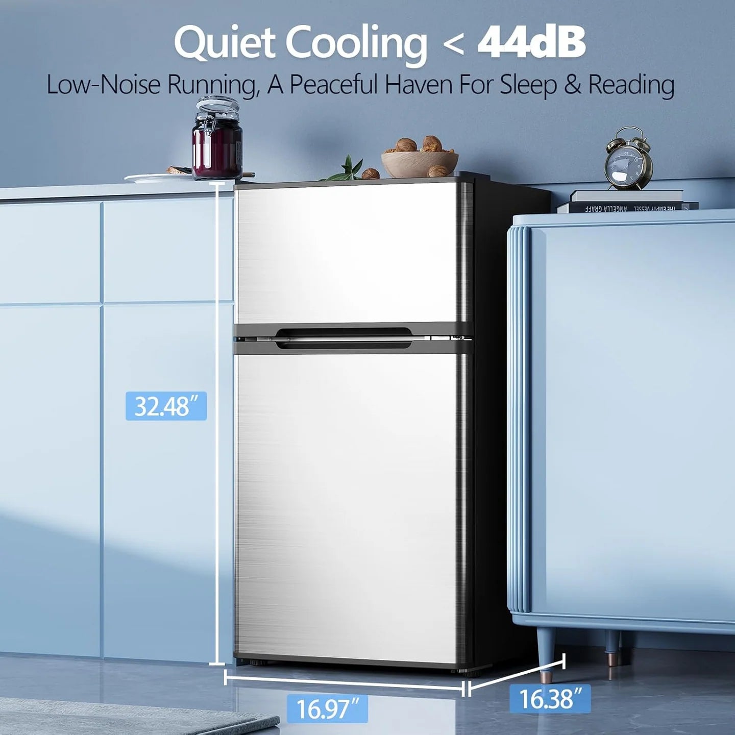 2.5 Cu.Ft Compact Mini Fridge with Freezer, Adjustable Shelves & Quiet Cooling