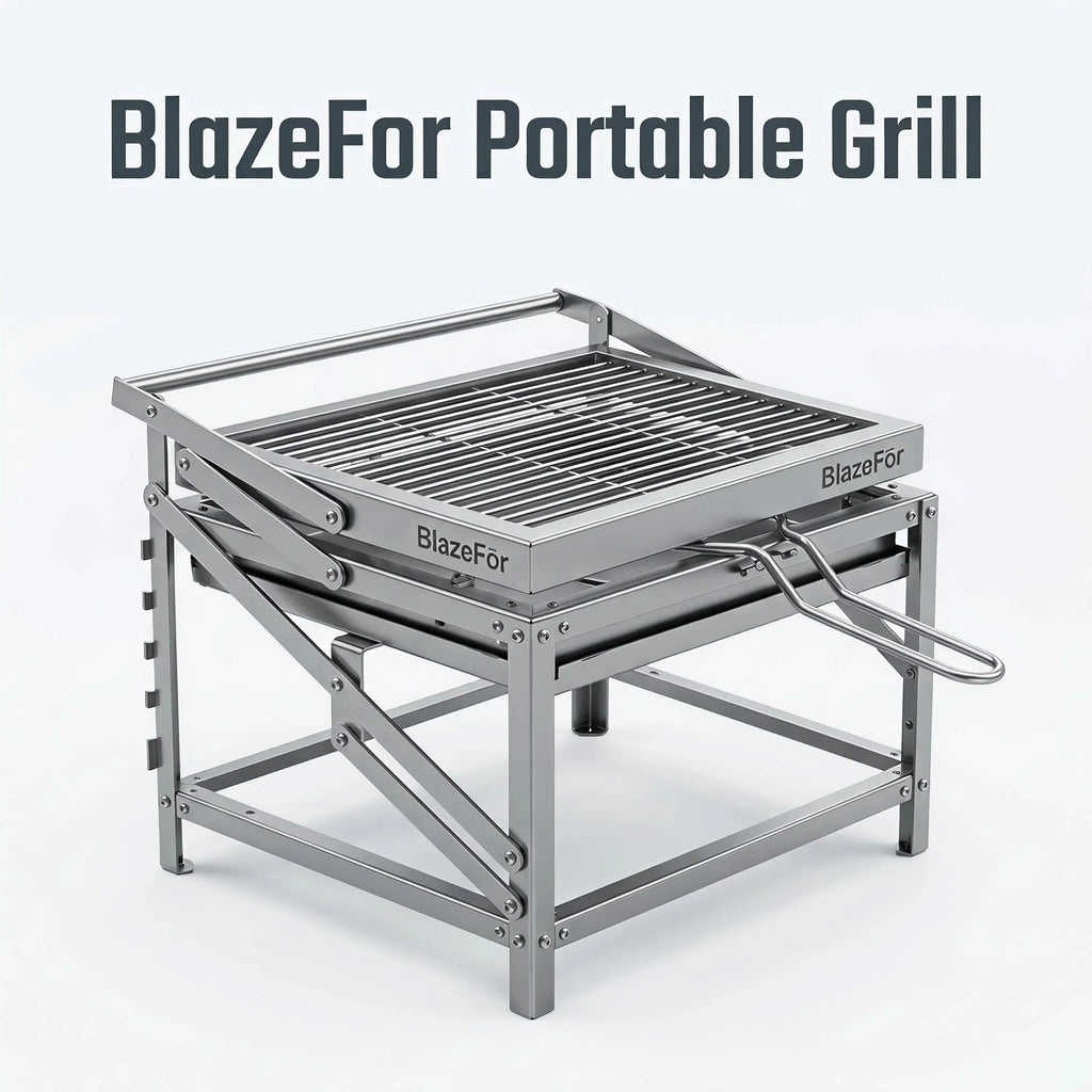 Stainless Steel Folding Portable Charcoal Grill Adjustable Height Outdoor Camping BBQ Grill