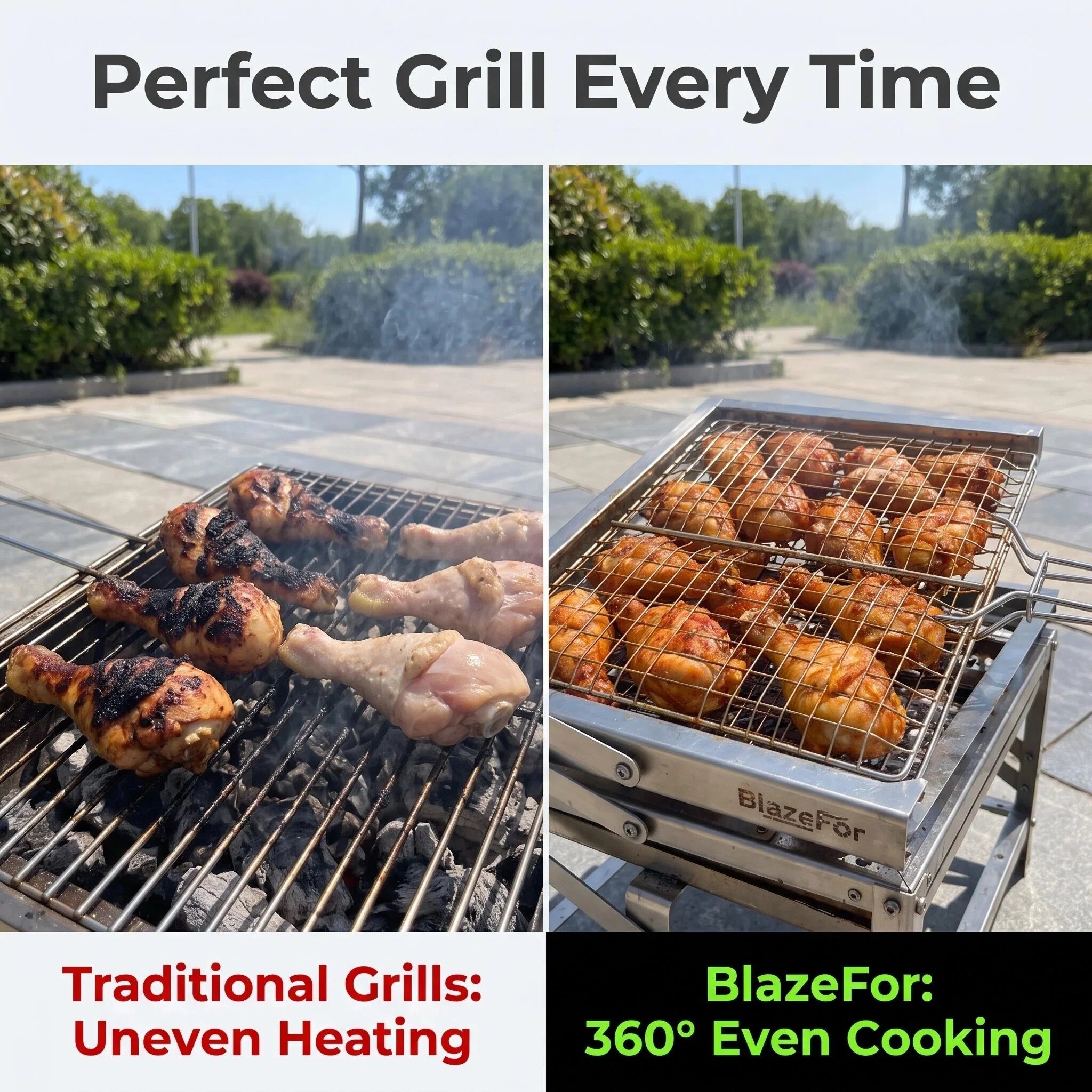 Stainless Steel Folding Portable Charcoal Grill Adjustable Height Outdoor Camping BBQ Grill