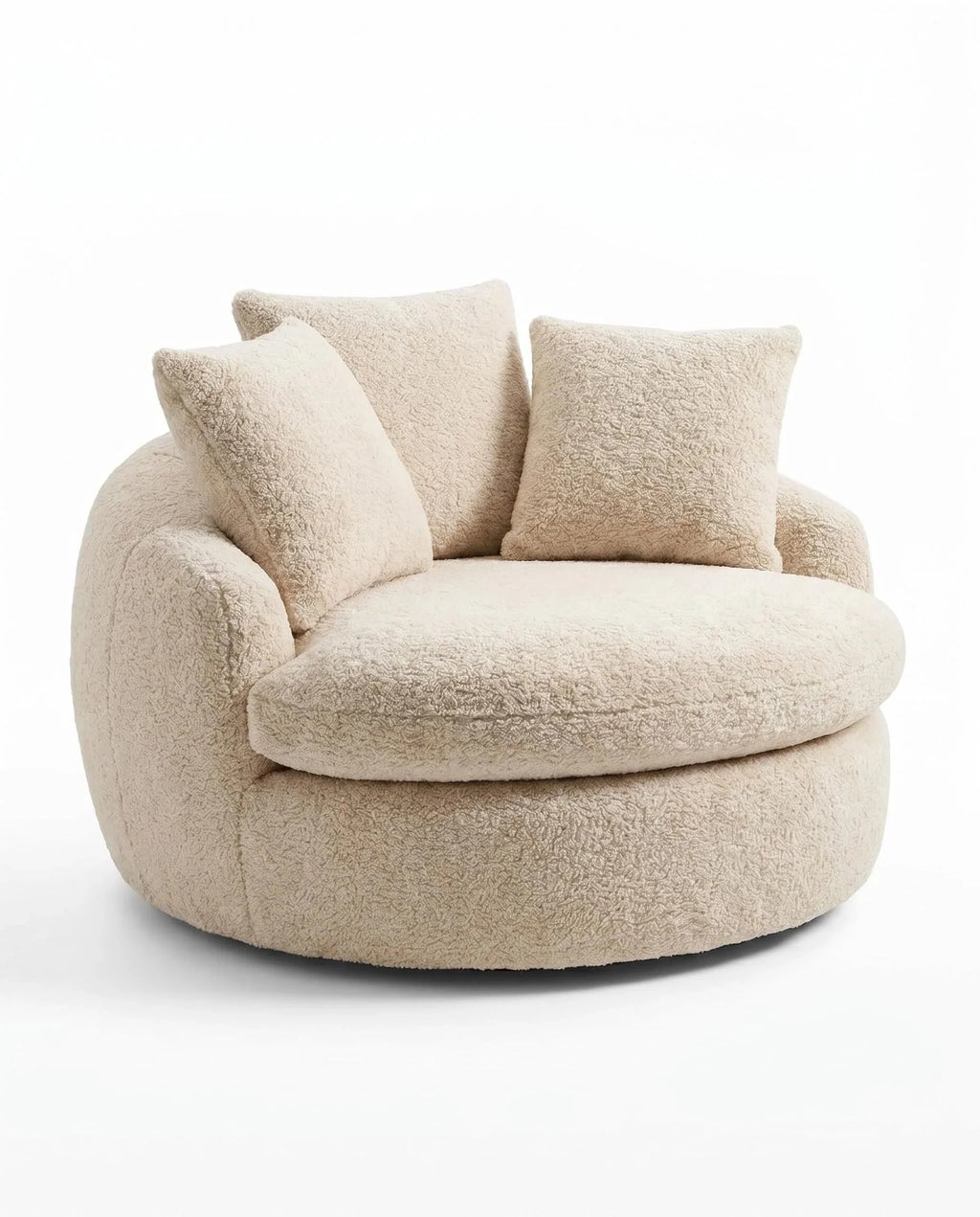 Oversized Teddy Fleece Swivel Barrel Chair, Fluffy Round Accent Lounge Chair with Pillows for Living Room Bedroom