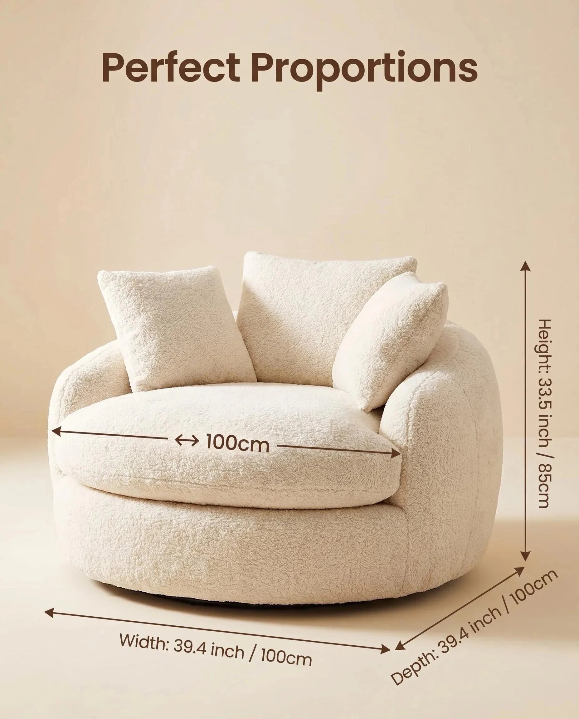 Oversized Teddy Fleece Swivel Barrel Chair, Fluffy Round Accent Lounge Chair with Pillows for Living Room Bedroom