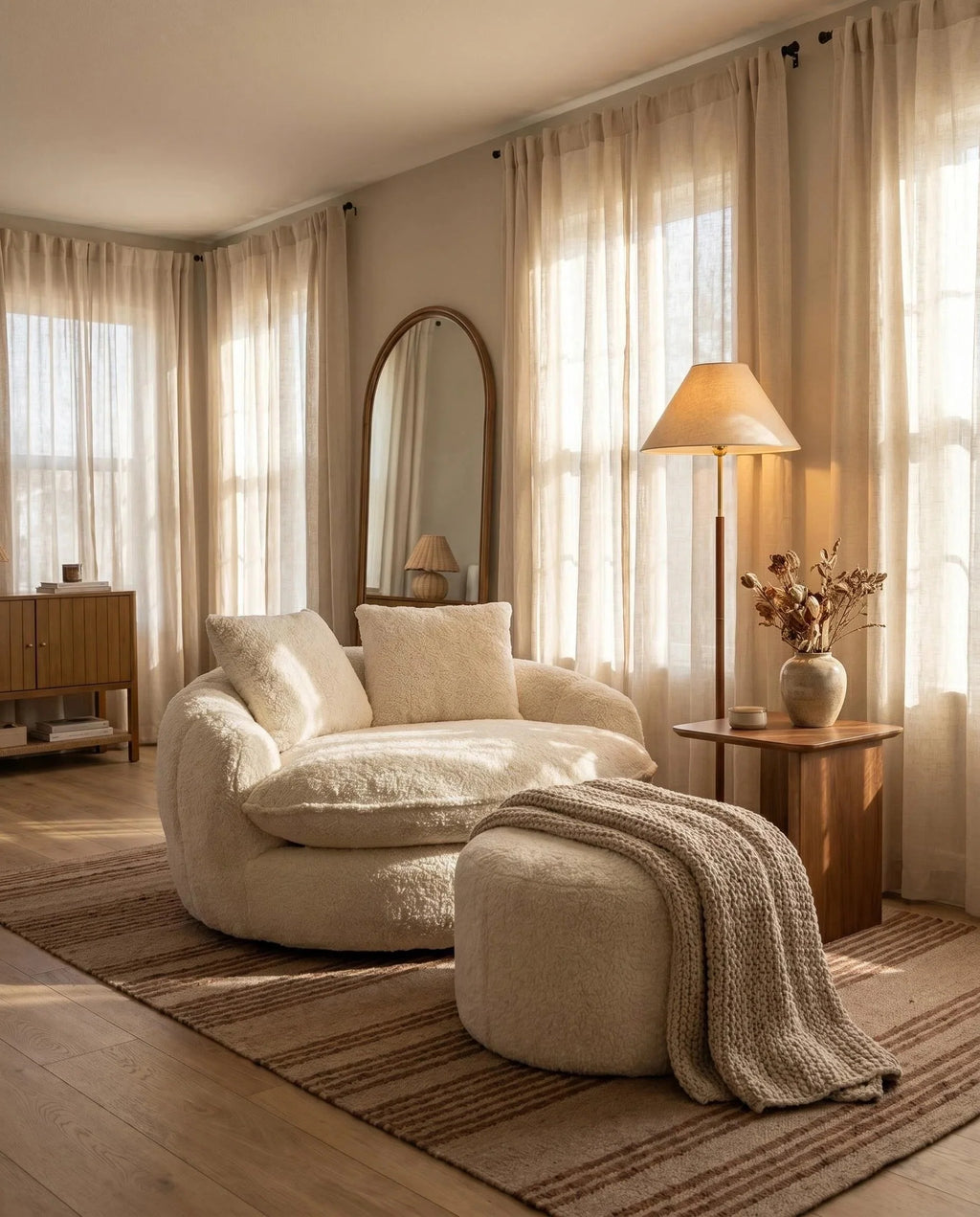 Oversized Teddy Fleece Swivel Barrel Chair, Fluffy Round Accent Lounge Chair with Pillows for Living Room Bedroom