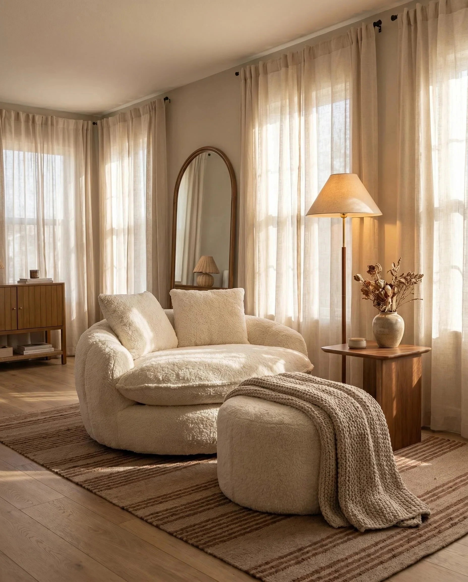 Oversized Teddy Fleece Swivel Barrel Chair, Fluffy Round Accent Lounge Chair with Pillows for Living Room Bedroom