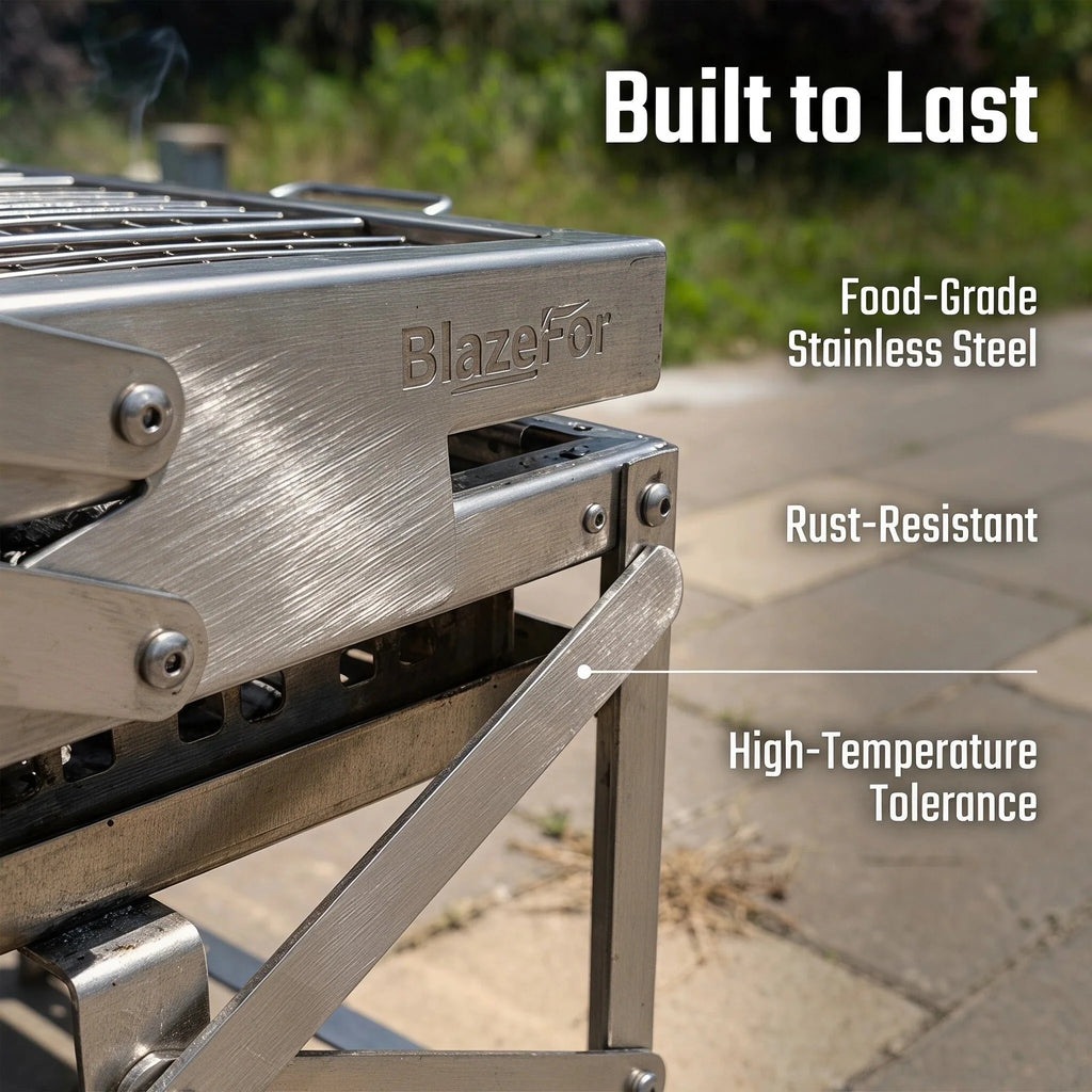Stainless Steel Folding Portable Charcoal Grill Adjustable Height Outdoor Camping BBQ Grill
