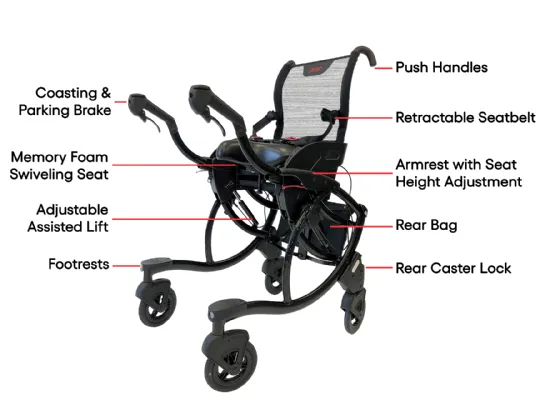 Sit to Stand Convertible Walker Wheelchair Mobility Aid