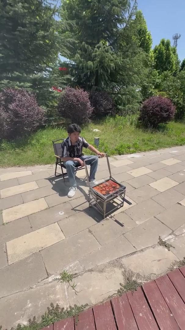 Stainless Steel Folding Portable Charcoal Grill Adjustable Height Outdoor Camping BBQ Grill